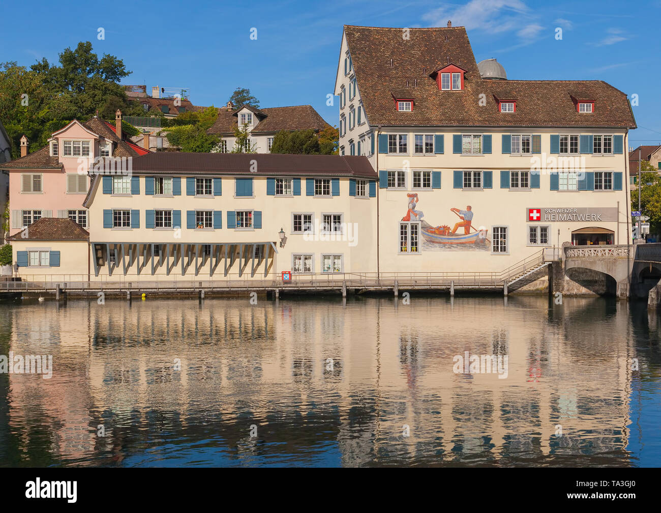 Gli edifici del centro storico quartiere Schipfe nella città di Zurigo, Svizzera Foto Stock