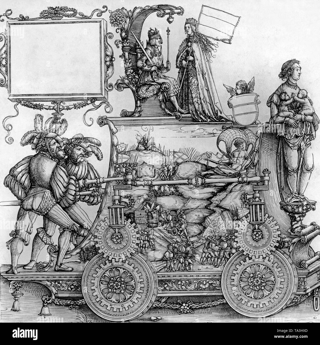 Disegno del 'Kraftwagen" (Carrello) da Albrecht Dürer, che era quello di facilitare un uso più efficiente del muscolo umano potere come una forza di azionamento. Foto Stock