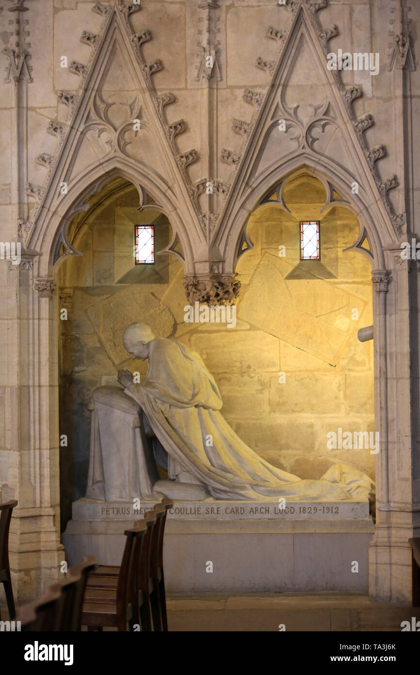 Tombeau et statua du Cardinal Coullie sculptée par Castex. Chapelle Saint Vincent de Paul. Cathédrale Saint-Jean-Baptiste-et-Saint-Etienne. Lione. Foto Stock