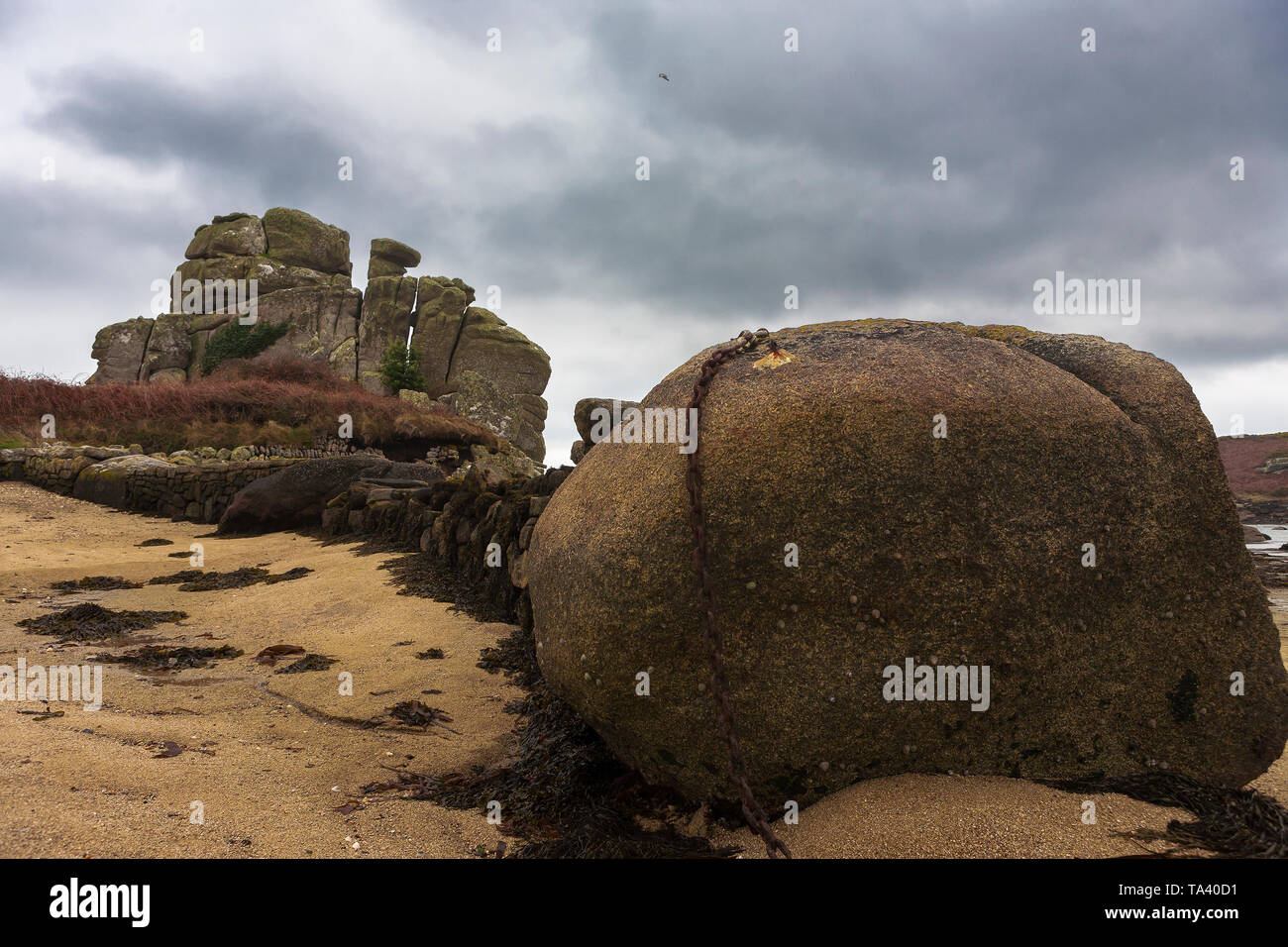 Dick's Carn (aka il cammello caricato), Porth Hellick, St. Mary's, Isola di Scilly, REGNO UNITO Foto Stock