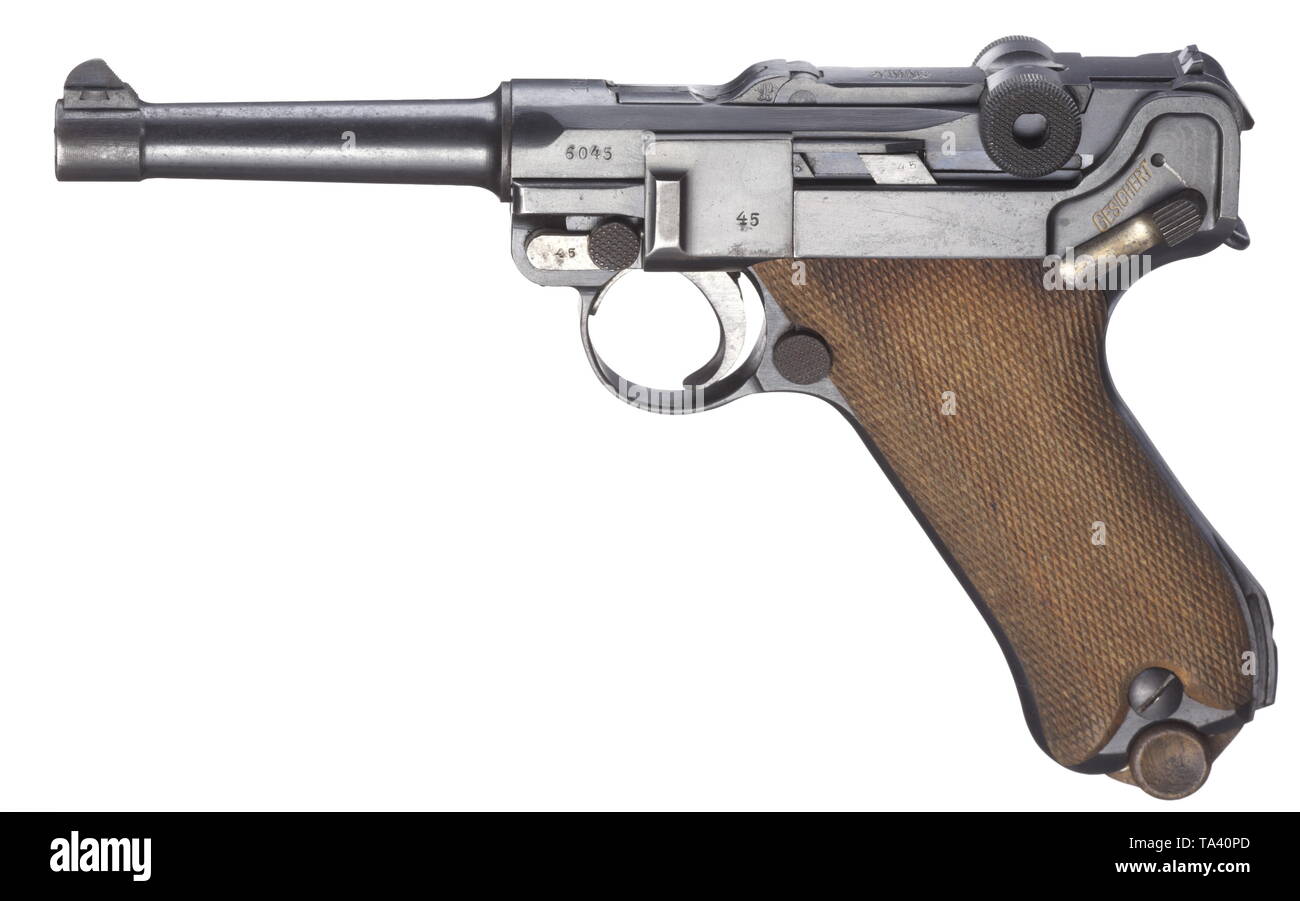 Piccole armi, pistole, Luger pistola 08, Parabellum calibro 9 mm, Erfurt, 1918, Additional-Rights-Clearance-Info-Not-Available Foto Stock