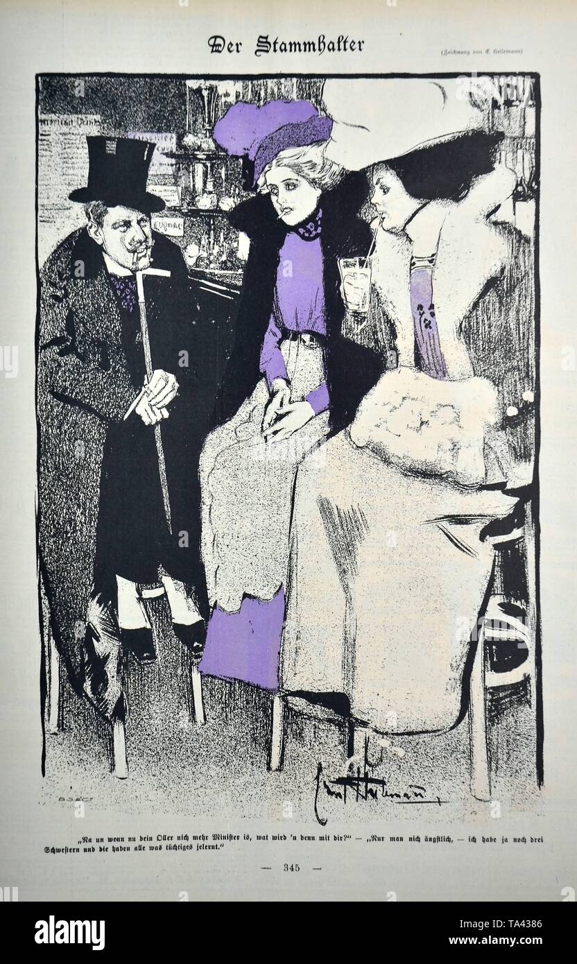 Il disegno 'Der Stammhalter' (prole) da Ernst Heilemann. Cartone animato dalla rivista satirica 'implicissimus", volume 4, numero 43 (1900) pagina 345. Foto Stock
