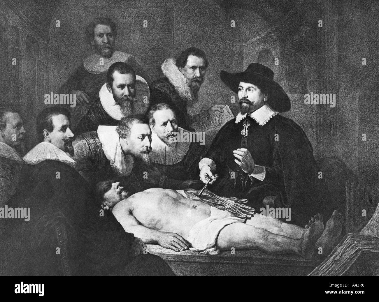 Il dipinto dal pittore olandese Rembrandt illustra la dissezione di un cadavere. Foto Stock