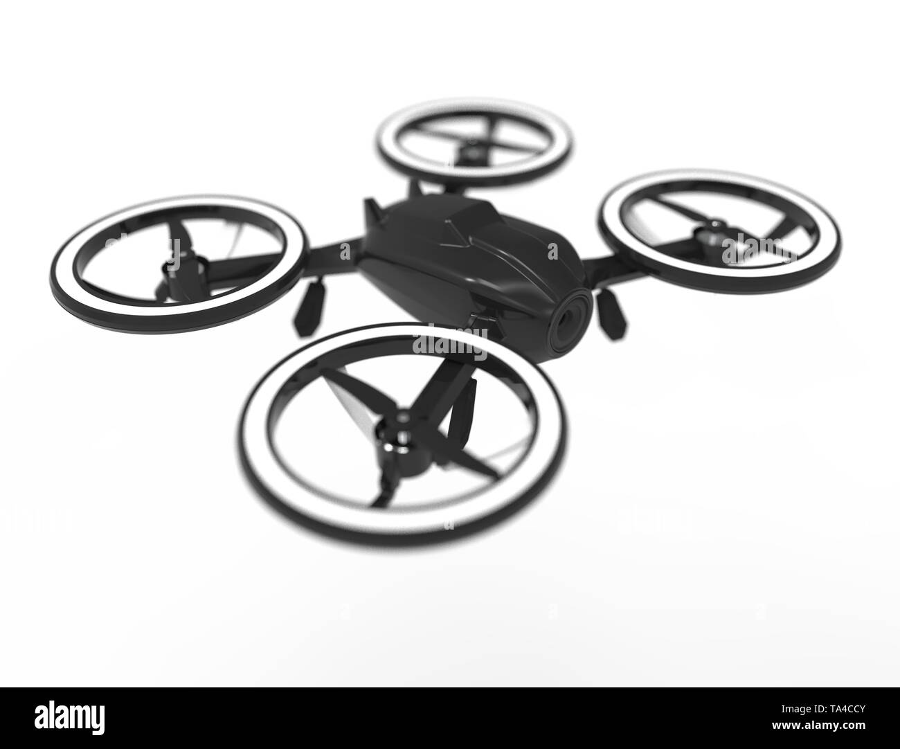3D illustrazione di un drone nero isolato in uno sfondo bianco Foto Stock