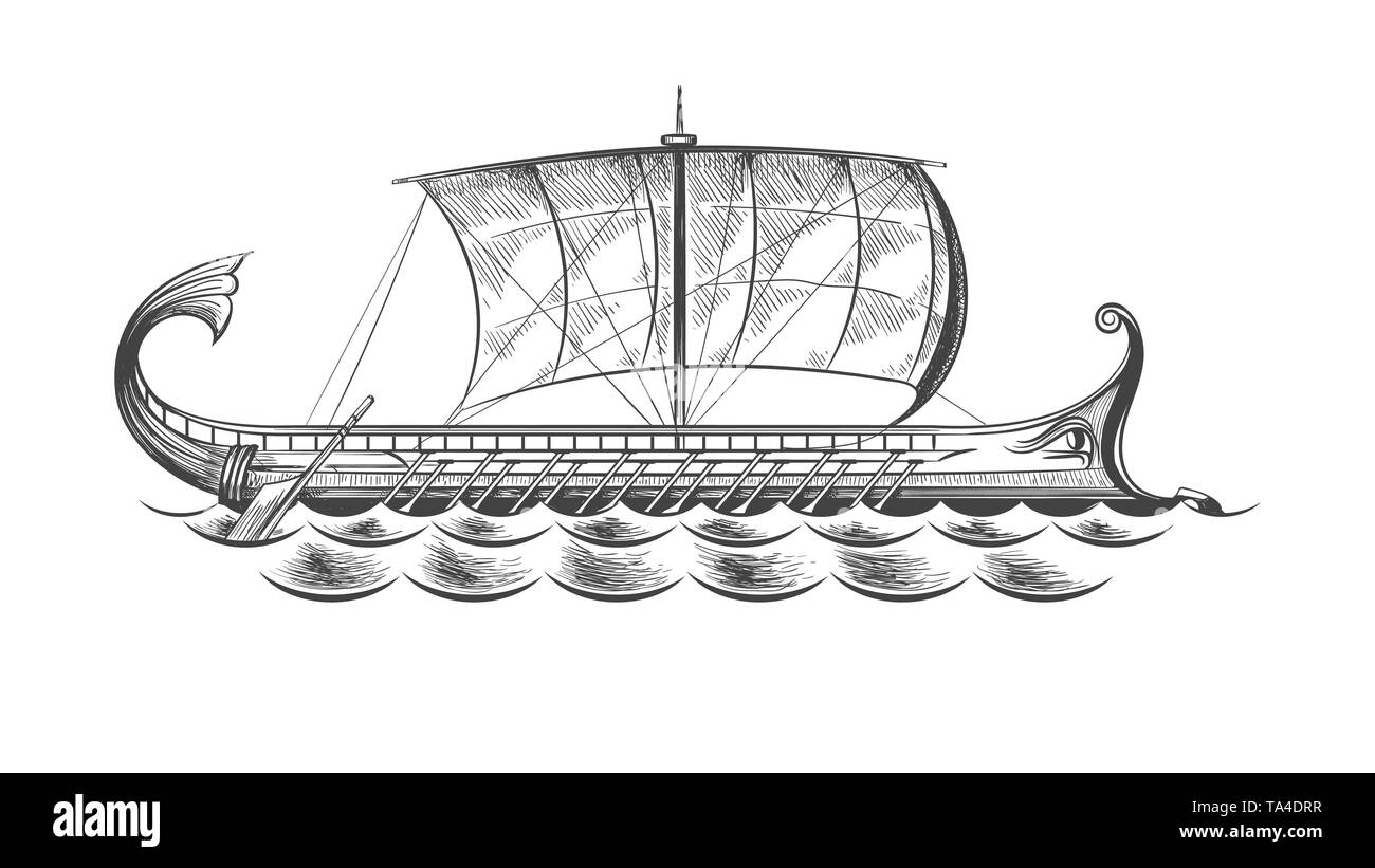 Antica Cucina Greca in stile di incisione. Vector illuistration. Illustrazione Vettoriale