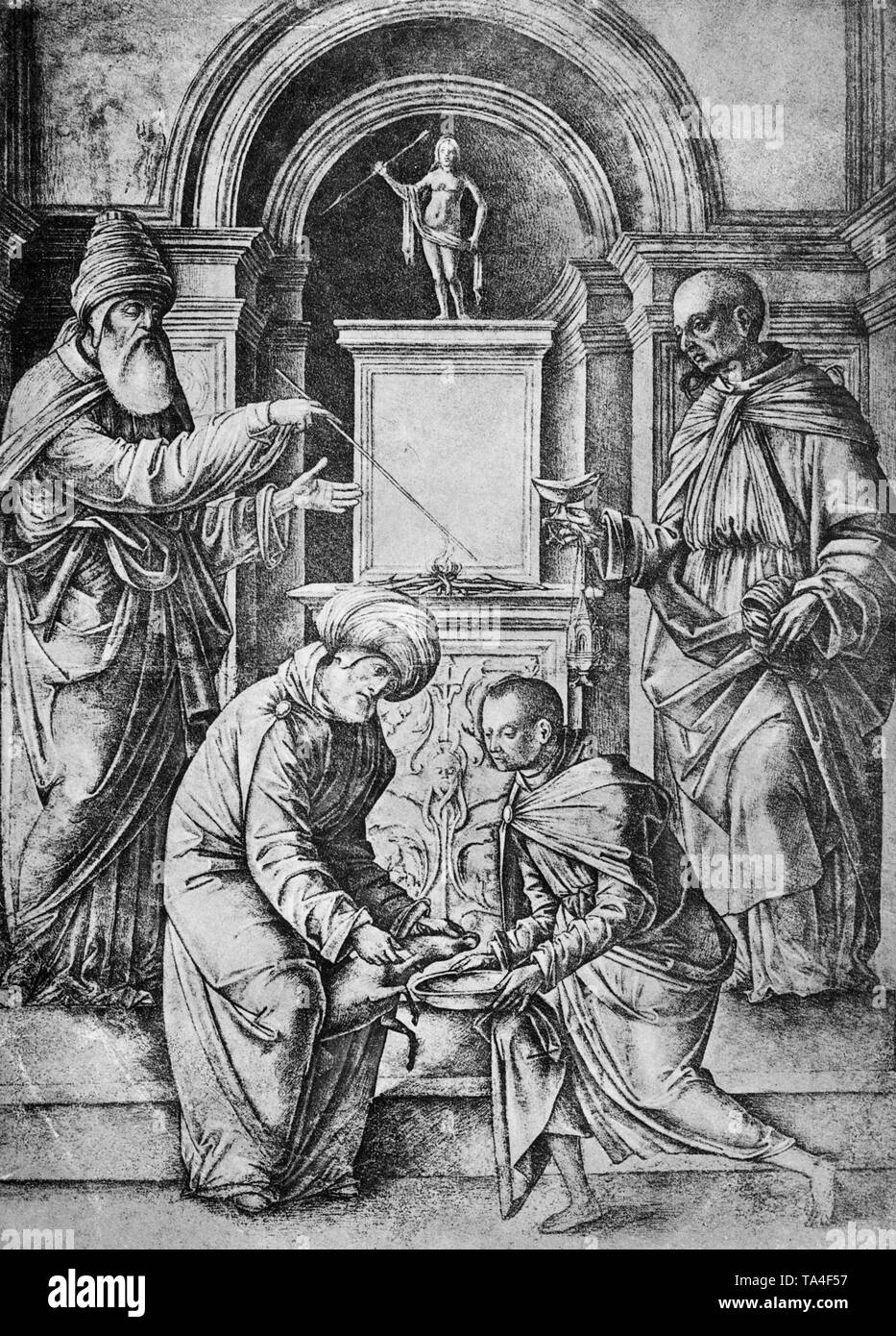 Questa rappresentazione di una biblica scena sacrificale da Ercole de' Roberti Grandi, chiamato anche Ercole Ferrarese. Foto Stock