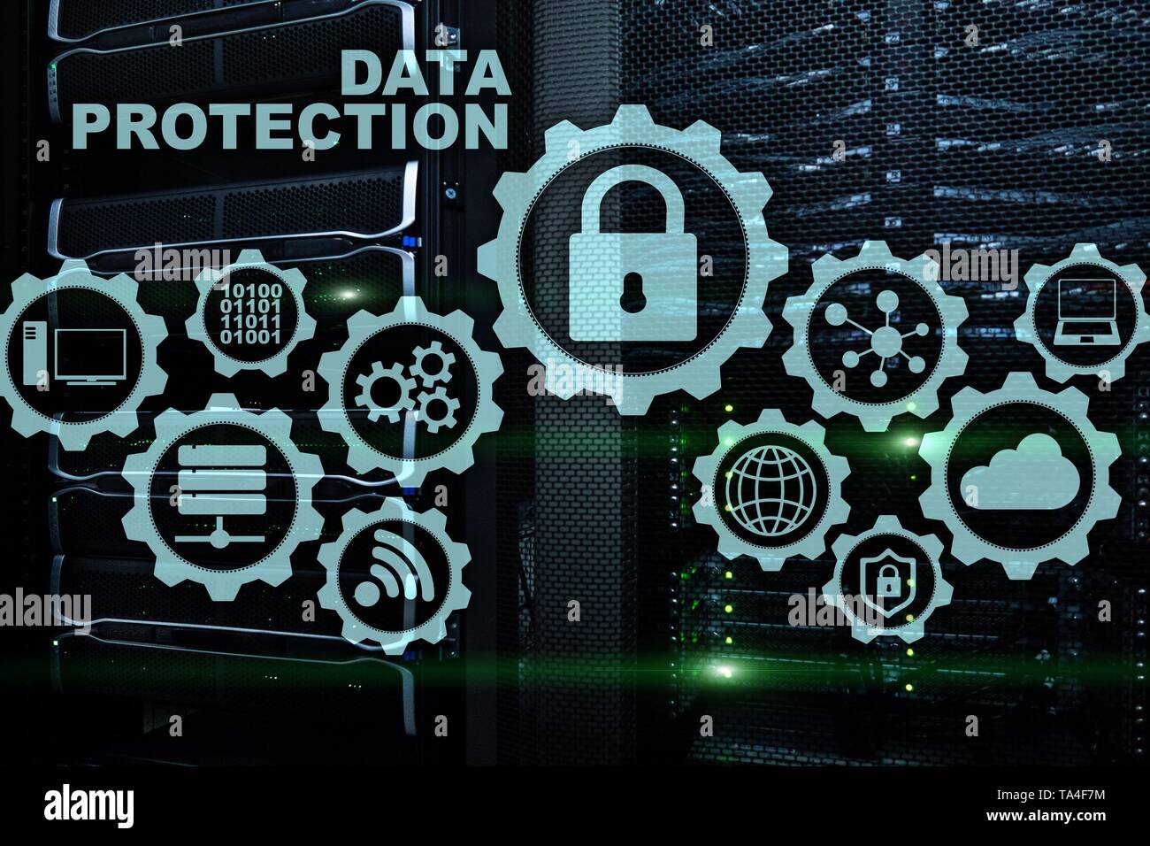 Protezione dei dati Server concetto. Sicurezza delle informazioni da virus cyber digitale la tecnologia internet Foto Stock