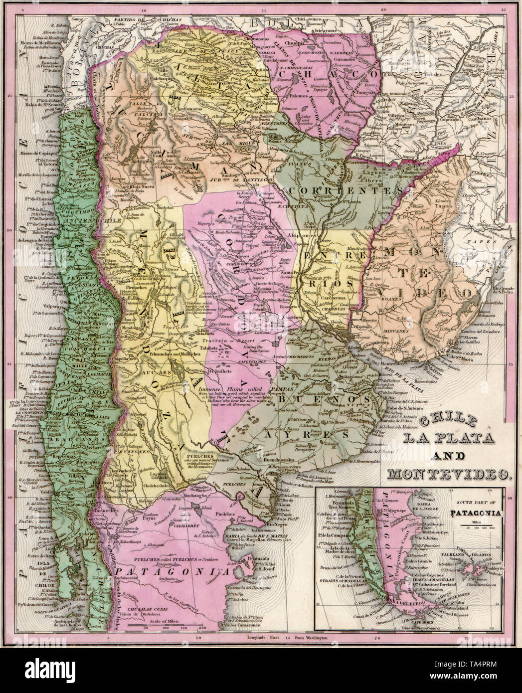 Mappa di Cile, La Plata e Montevideo, 1844 Foto Stock