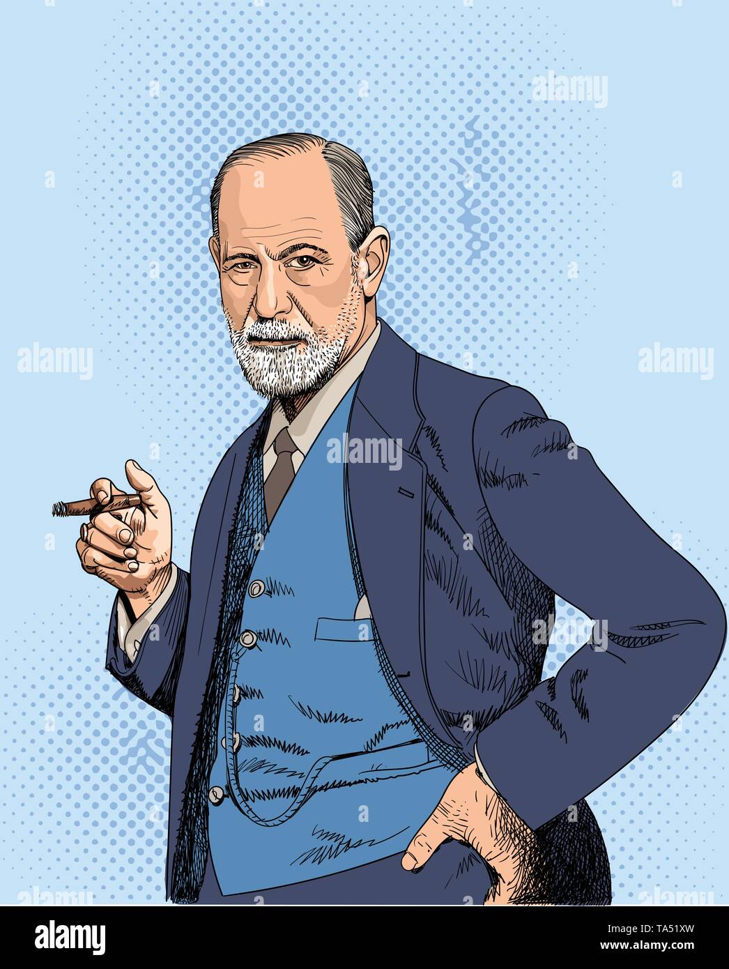 Il dottor Sigmund Freud, line art ritratto, vettore Illustrazione Vettoriale