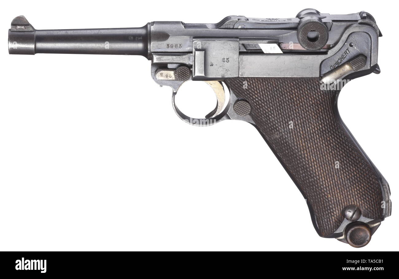 Piccole armi, pistole, Luger pistola 08, Parabellum calibro 9 mm, Erfurt, 1917, Additional-Rights-Clearance-Info-Not-Available Foto Stock