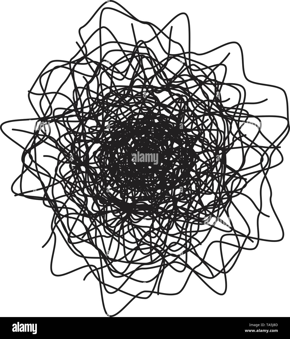 Tangled vettore di linea sottile isolato su sfondo bianco. il caos scribble illustrazione. confuso pattern con aggrovigliati e linee caotico Illustrazione Vettoriale