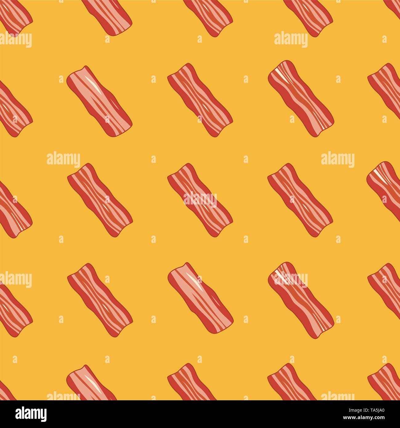 Vector seamless pattern colazione con fette di pancetta. design piatto di prosciutto pancetta slice in background senza giunture Illustrazione Vettoriale