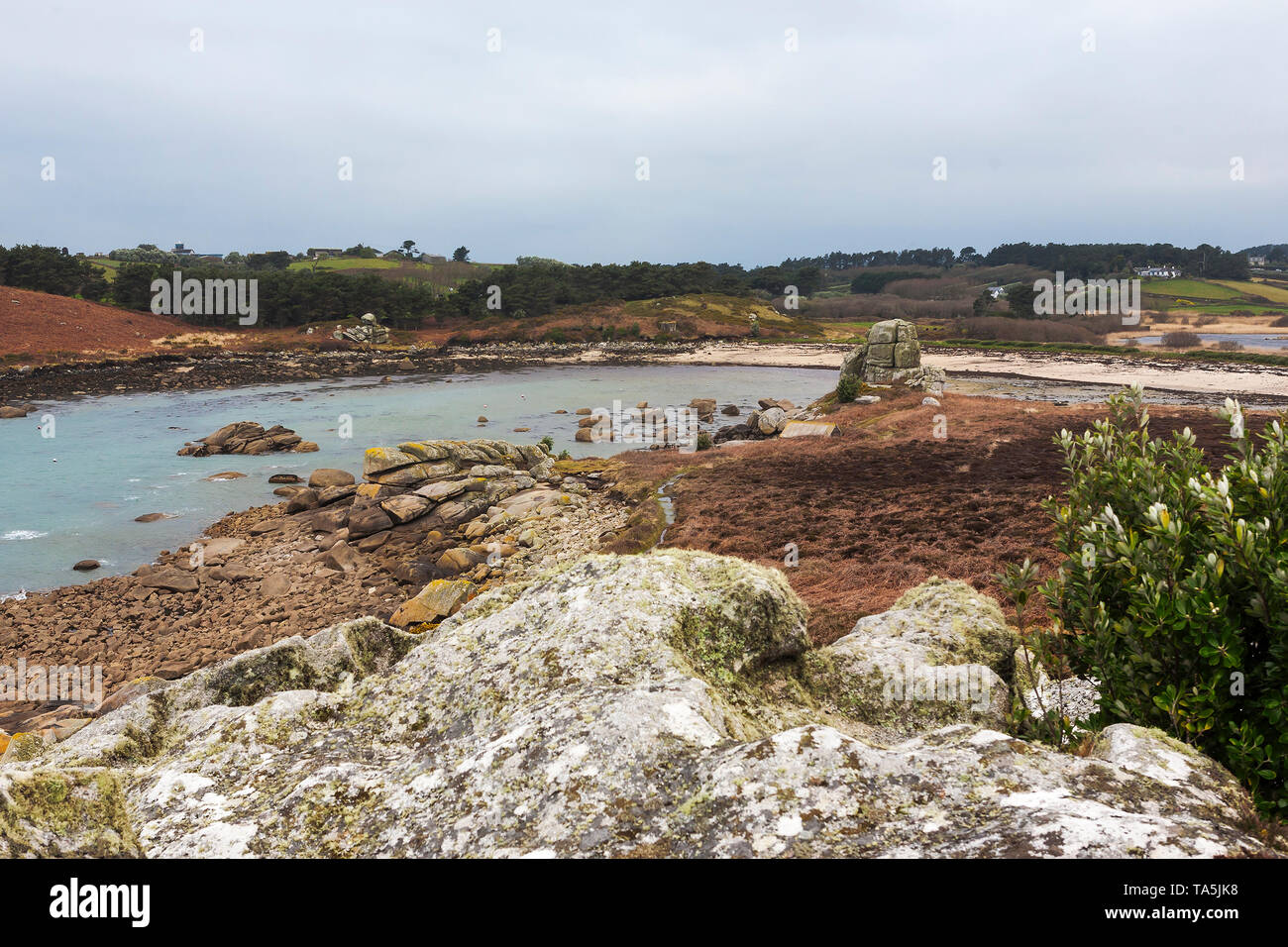 Porth Hellick da Carn Nore, St. Mary's, Isola di Scilly, REGNO UNITO Foto Stock