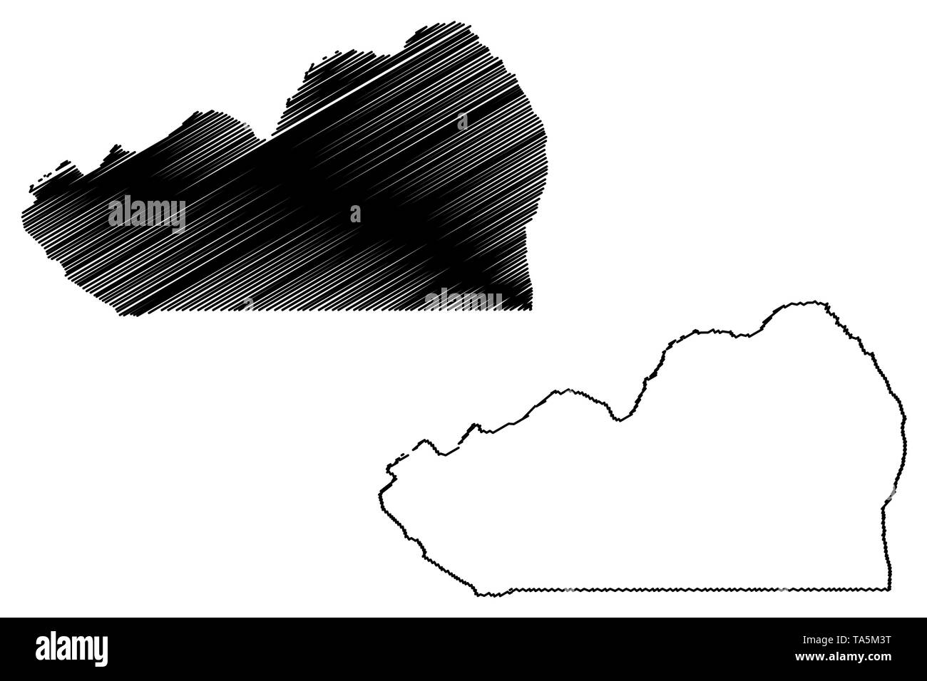 La Provincia del Cunene (province di Angola, Repubblica di Angola) mappa illustrazione vettoriale, scribble schizzo del Cunene mappa Illustrazione Vettoriale
