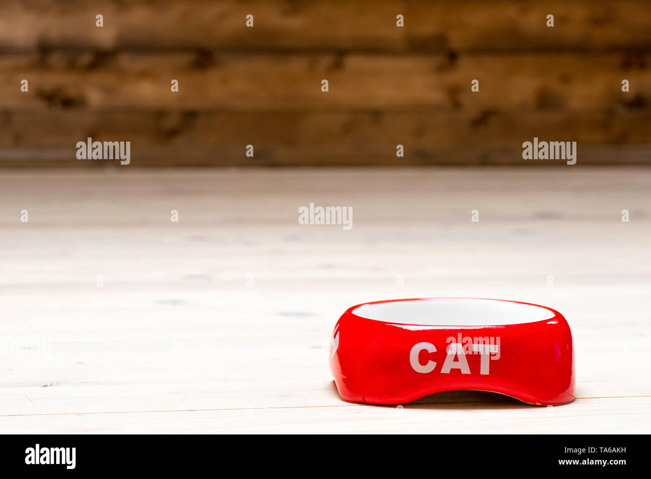 Gatto rosso vaso vuoto sul pavimento nella casa, lo spazio sulla parte superiore Foto Stock