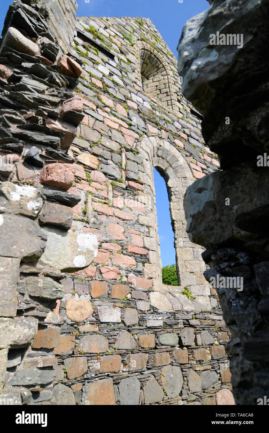 Vicino la foto di un muro di pietra di San Mary's monastero sull'Isola di Iona, Scozia Foto Stock