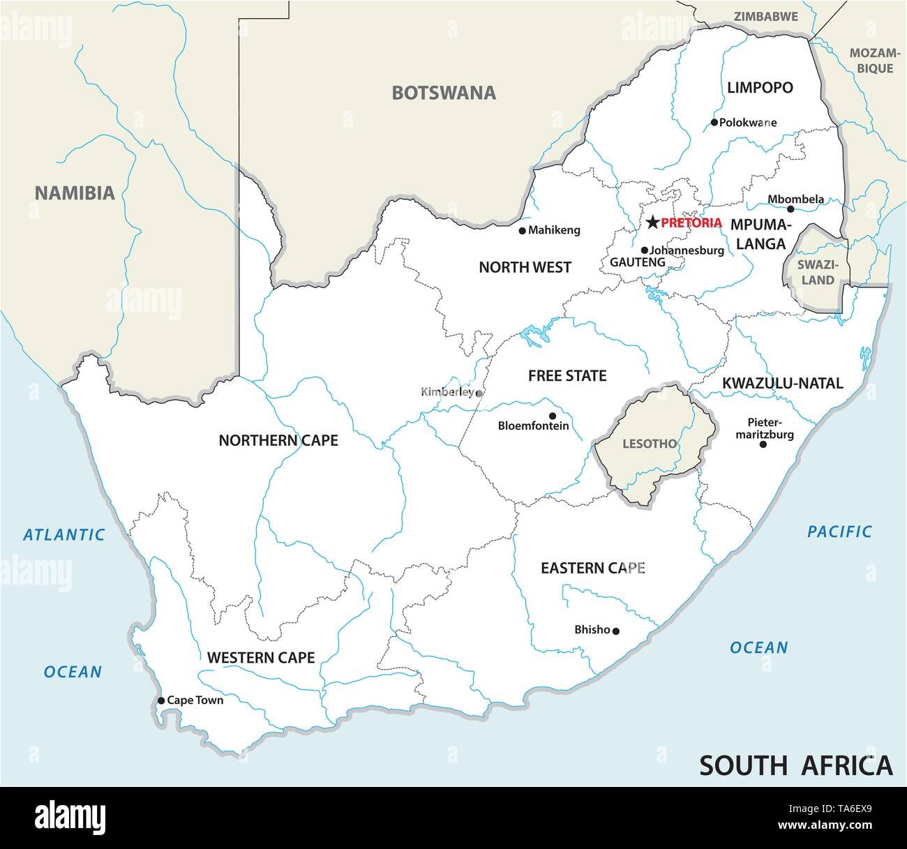 Sud Africa politica e amministrativa di mappa vettoriale Illustrazione Vettoriale