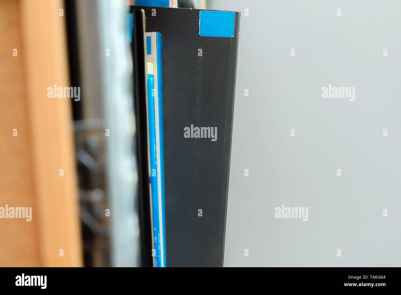 Libri in uno scaffale nella libreria. Selezione di letteratura, la preparazione per gli esami Foto Stock
