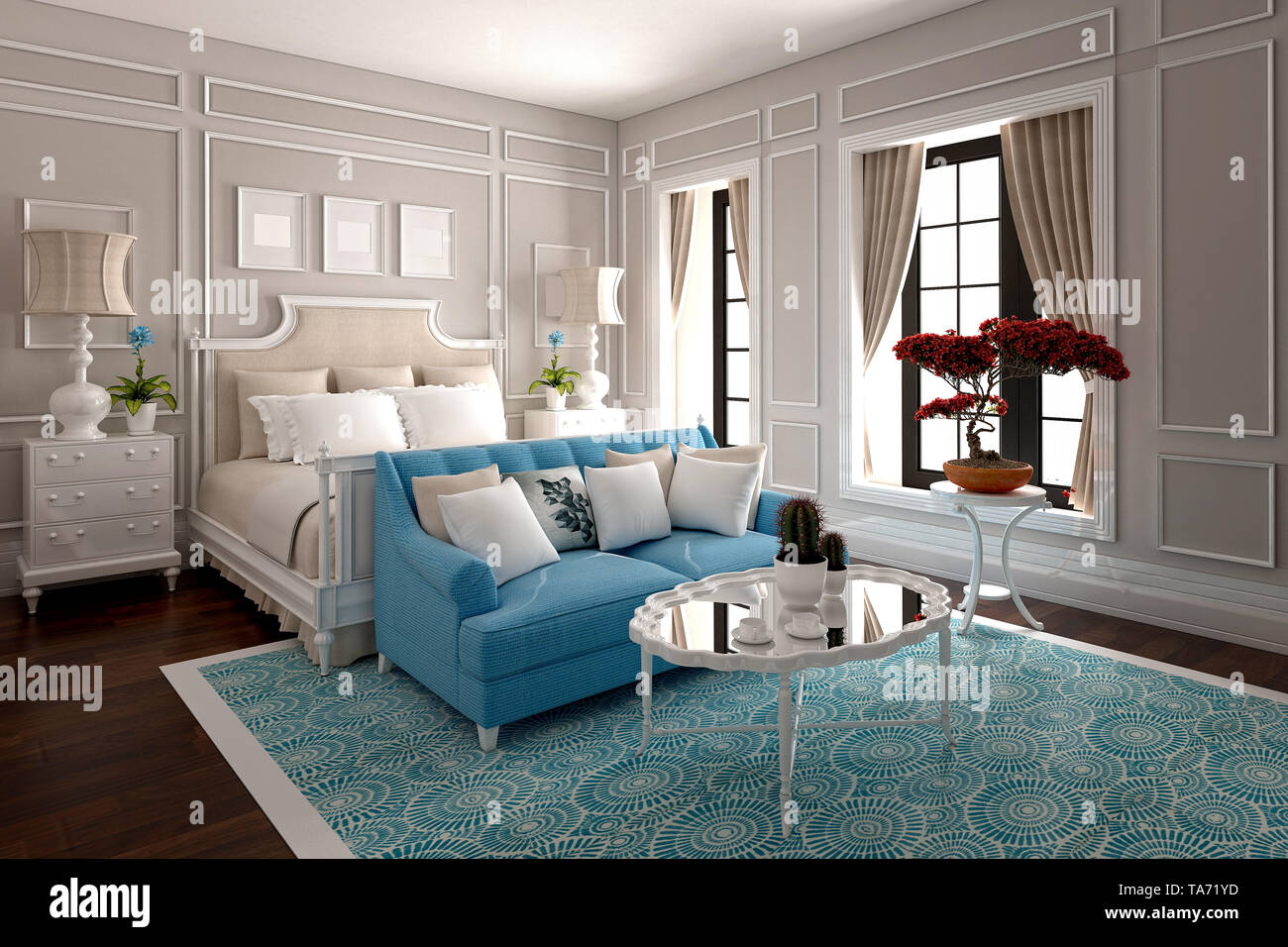 3D render di neo Classic bedroom Foto Stock