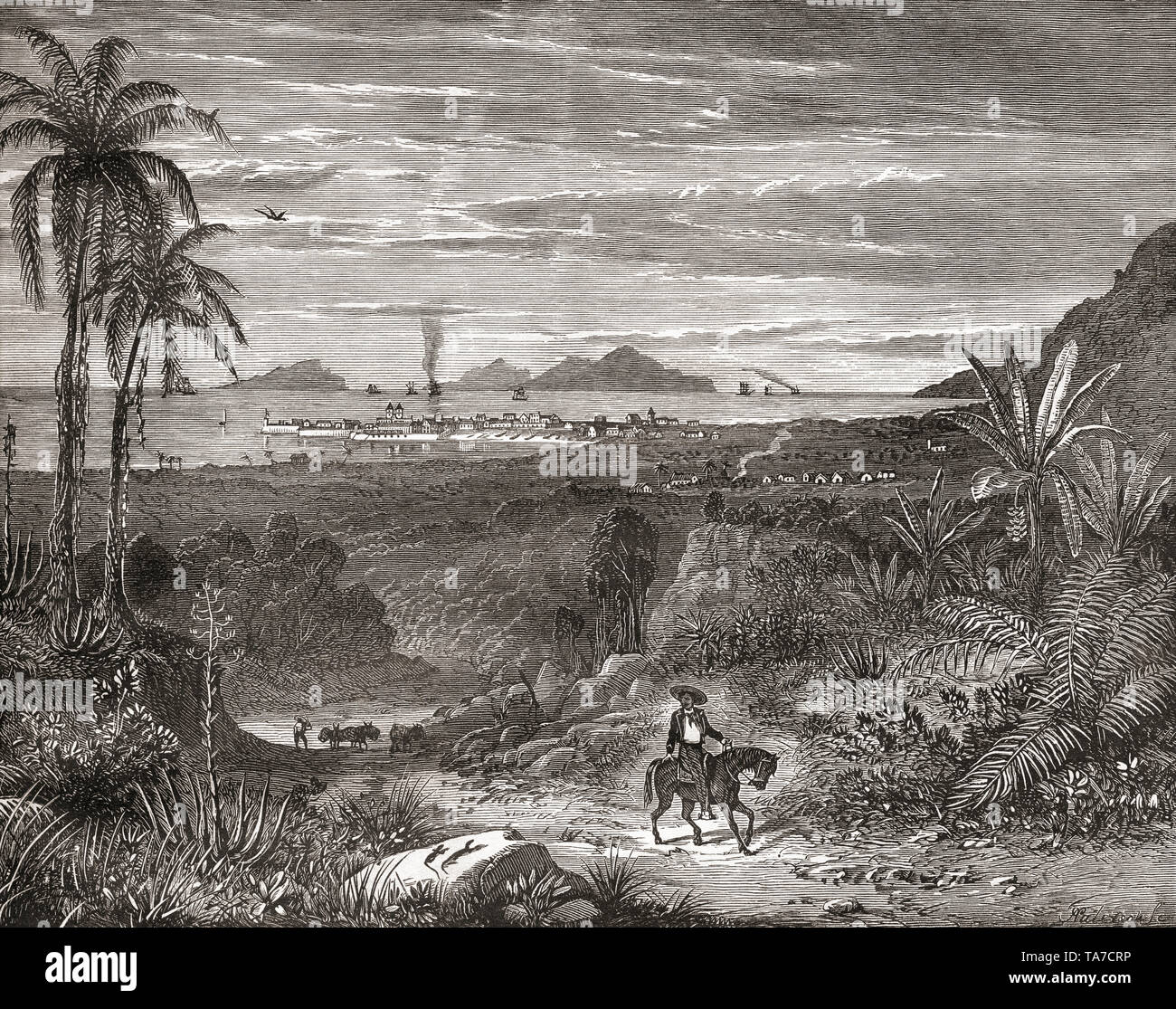 Vista della Città di Panama, Panama, America Centrale, visto qui nel tardo XIX secolo. Da La Ilustracion Iberica, pubblicato nel 1884. Foto Stock