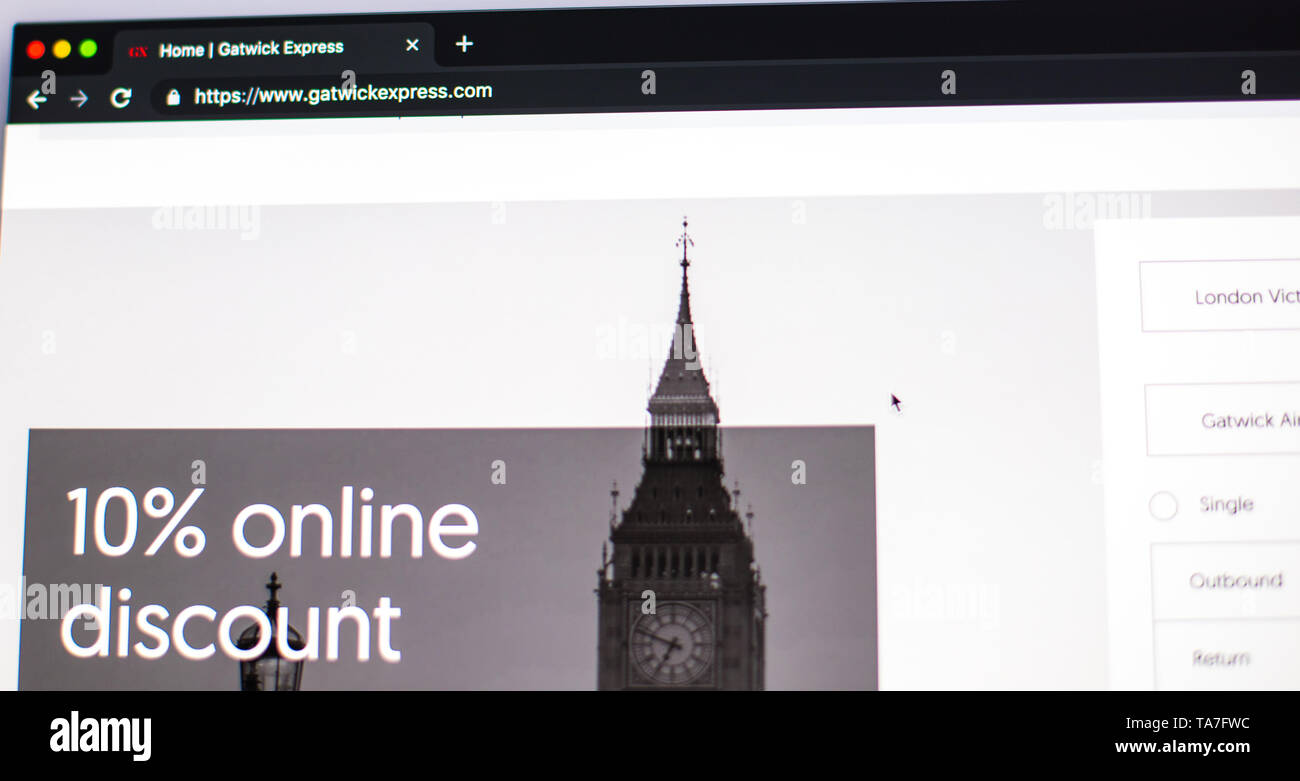 Gatwick express pagina web Foto Stock