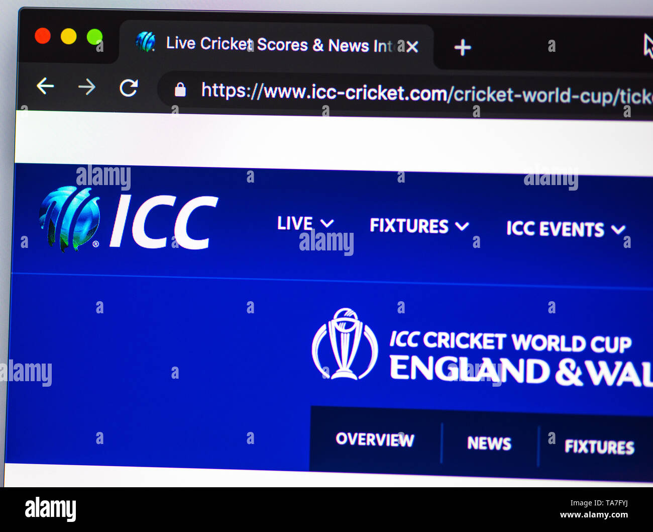 ICC World Cup 2019 sito web Foto Stock