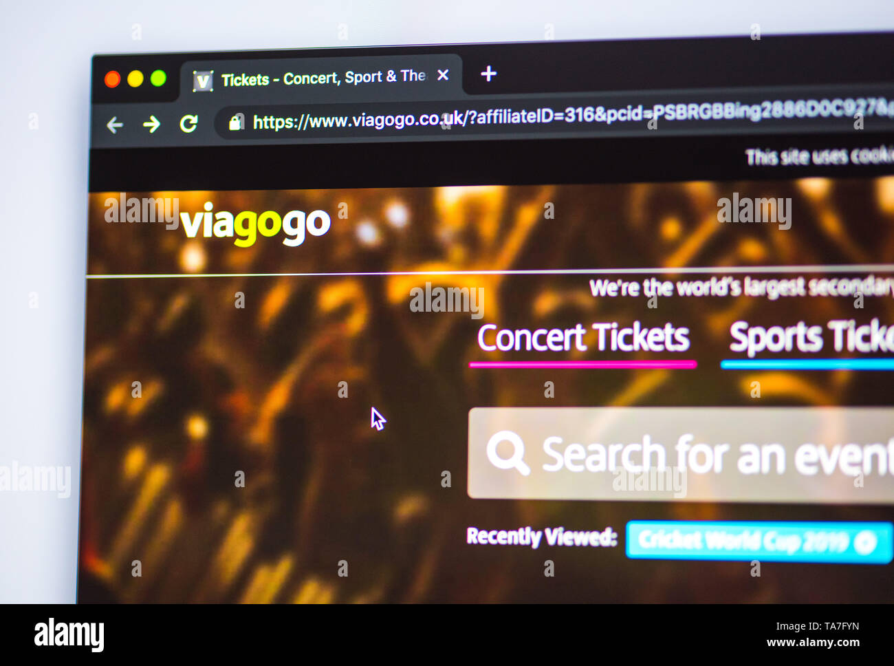 Biglietto ri-venditore viagogo sito online Foto Stock