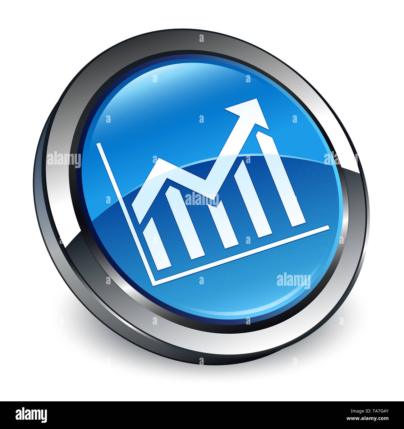 Icona statistiche isolati su 3d blu pulsante rotondo illustrazione astratta Foto Stock