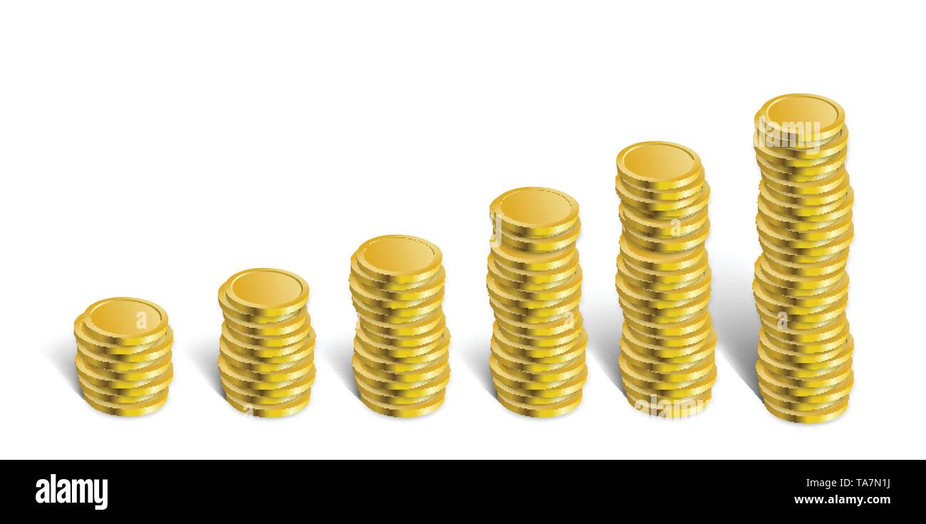 Illustrazione del vettore della pila di monete. Monete d'oro denaro. Risparmio di denaro per il futuro. Illustrazione Vettoriale