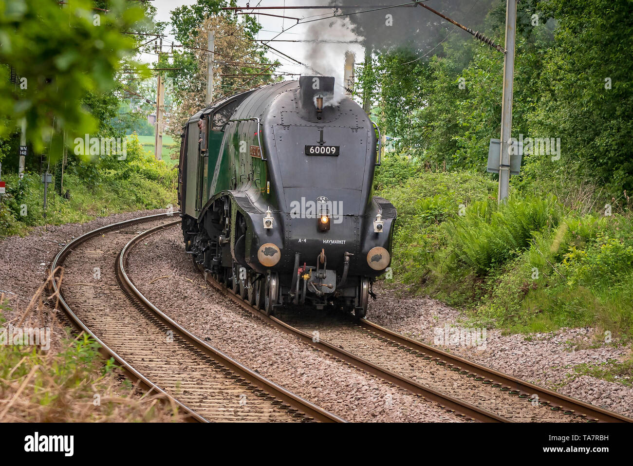 A4 patrimonio pacifico locomotiva a vapore l'Unione del Sud Africa. Visto a Golborne svincolo sulla linea principale della costa occidentale. Foto Stock