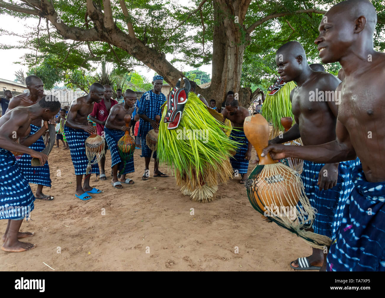 Goli sacro maschera nel baule tribù durante una cerimonia, Région des Lacs, Bomizanbo, Costa d'Avorio Foto Stock