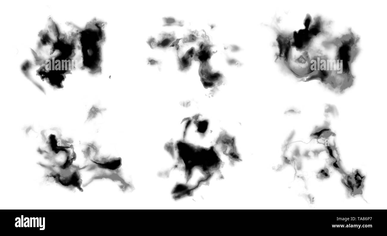Set di inchiostro nero schizzi isolati su sfondo bianco Foto Stock