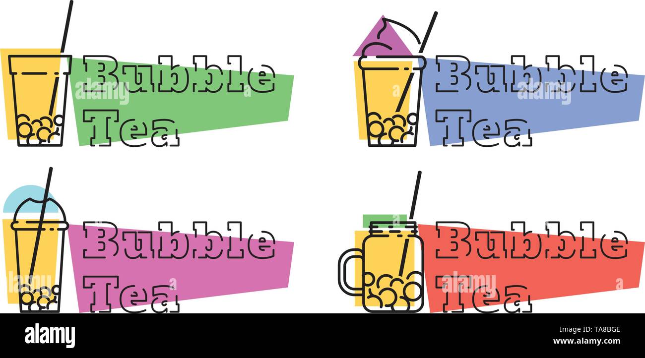 Set di bolla badge di tè. Linea del vettore di etichette Illustrazione Vettoriale