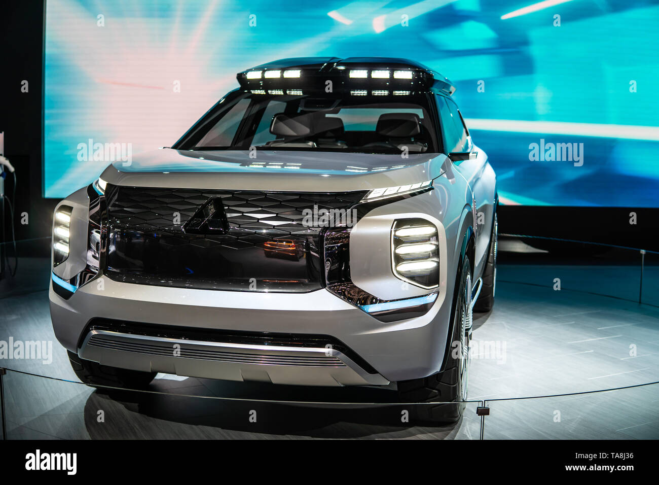 Ginevra, Svizzera, Marzo 07, 2019: mostra auto Mitsubishi Engelberg Tourer EV Plug-in-concept ibrido prototipo di automobile a Ginevra International Motor Show, Foto Stock