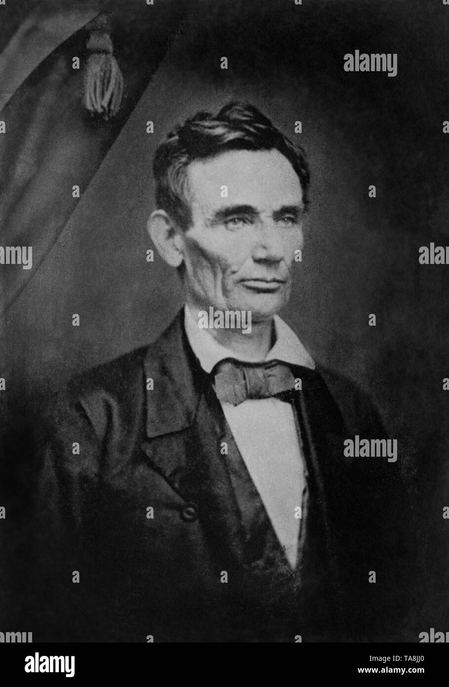 Testa e spalle Ritratto di Abraham Lincoln durante la U.S. Campagna Presidenziale del 1860, fotografia scattata nel 1858 Foto Stock