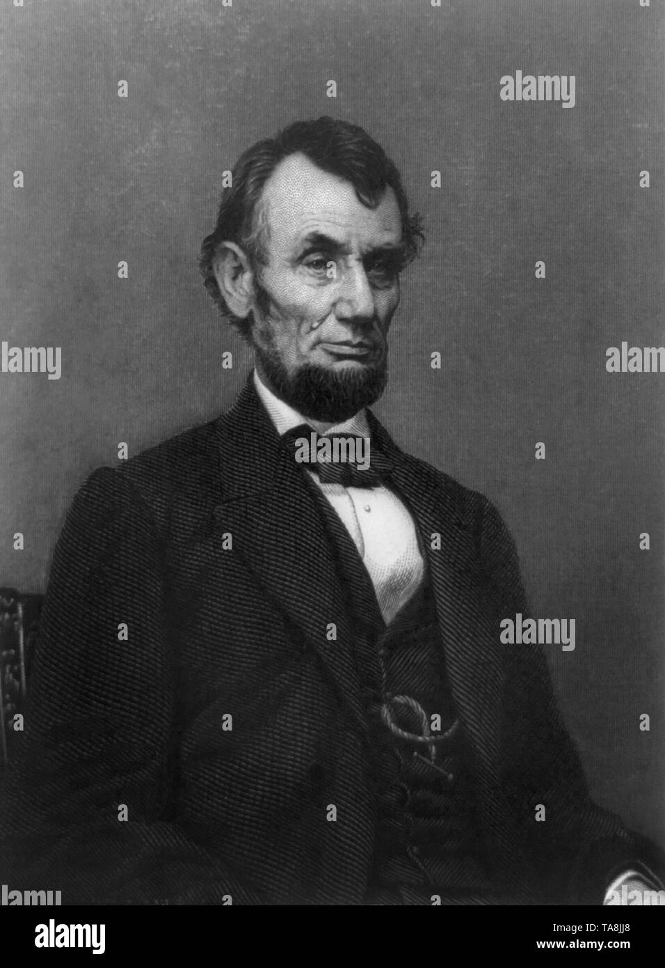 Mezza lunghezza ritratto del Presidente degli Stati Uniti Abraham Lincoln, incisione da William G. Jackman da una fotografia da Mathew Brady, 1865 Foto Stock