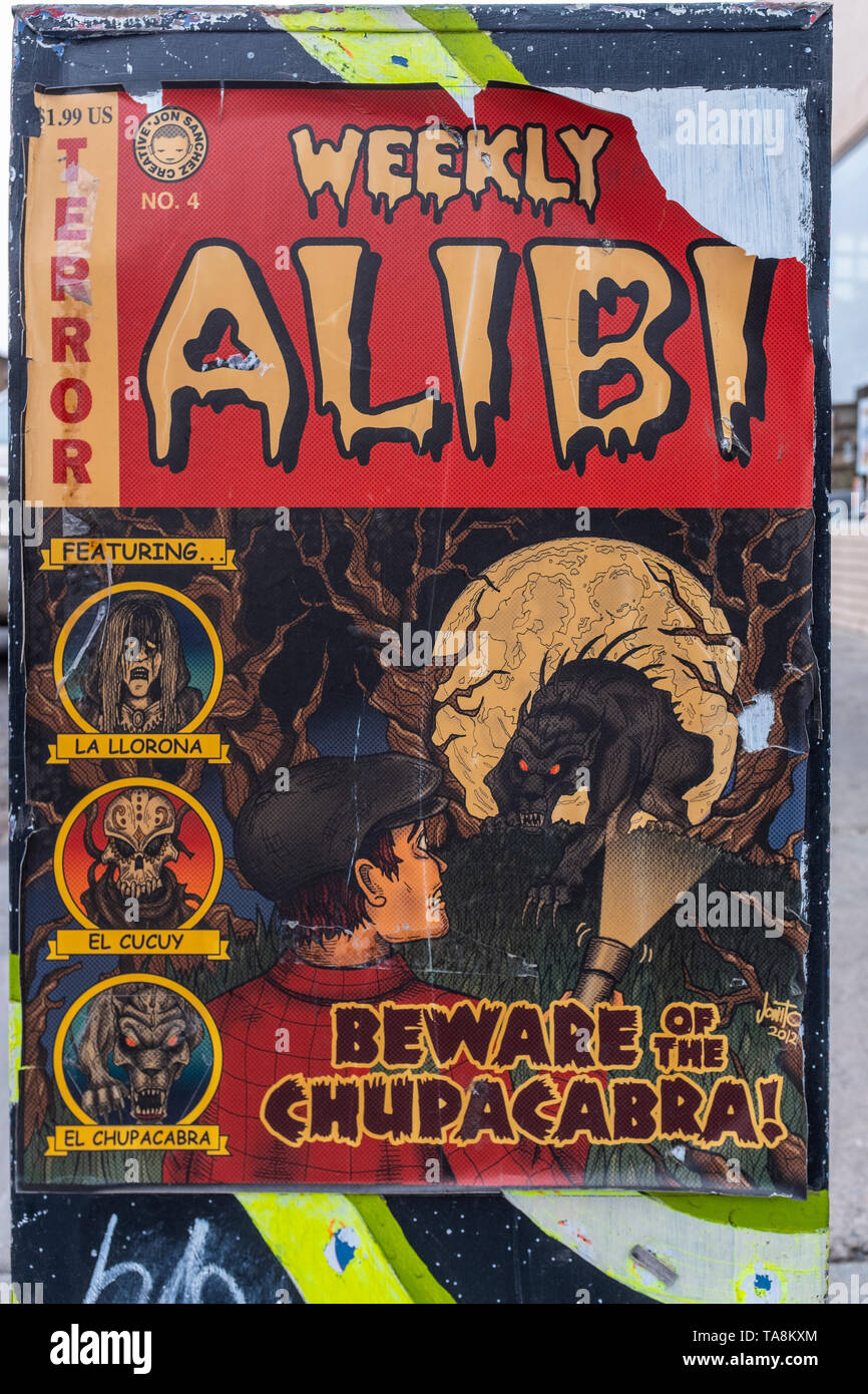 'Weekly Alibi' coprire da Jonito (2012) terrore problema n. 4 "Guardatevi del Chupacabra' Foto Stock