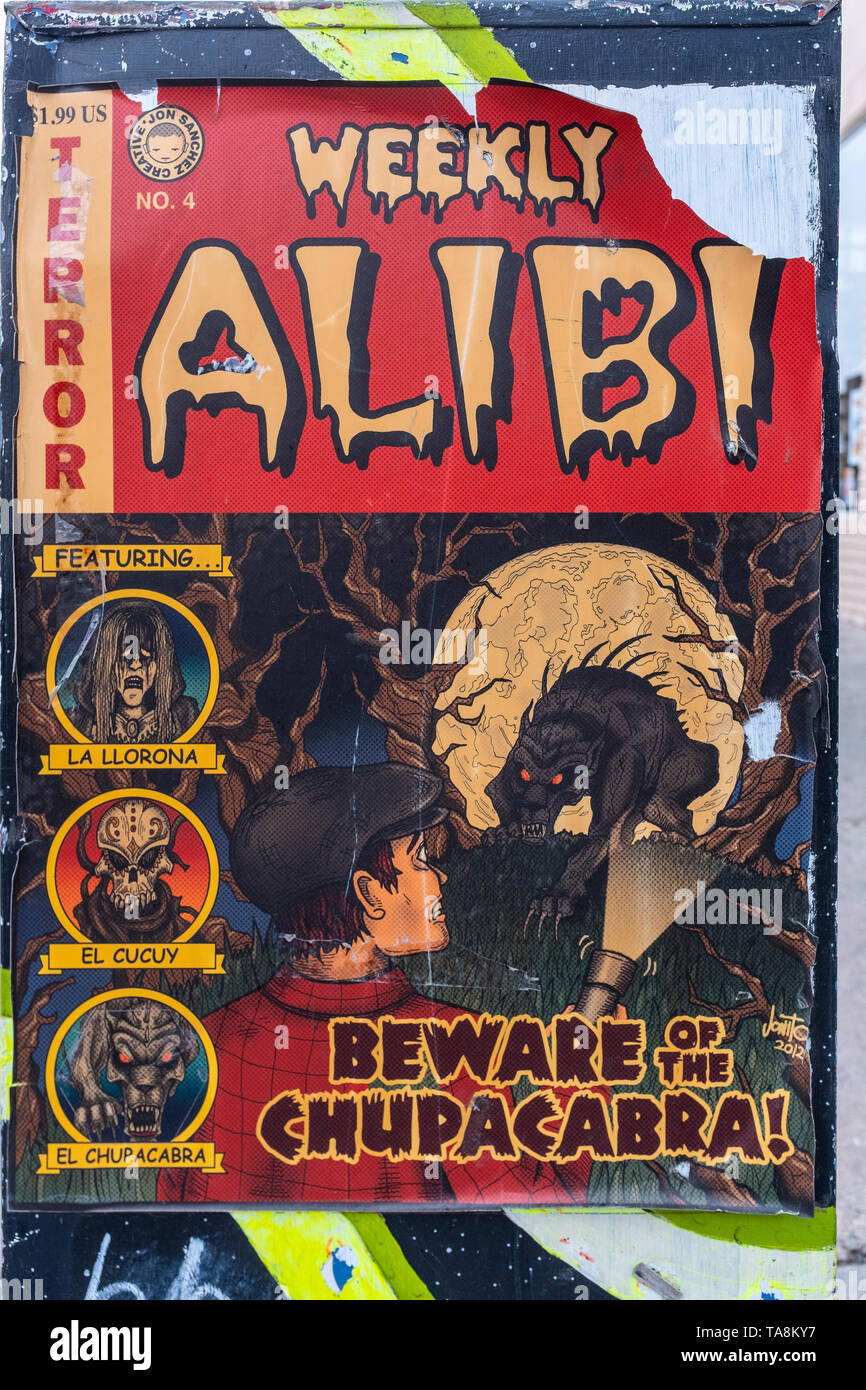 'Weekly Alibi' coprire da Jonito (2012) terrore problema n. 4 "Guardatevi del Chupacabra' Foto Stock