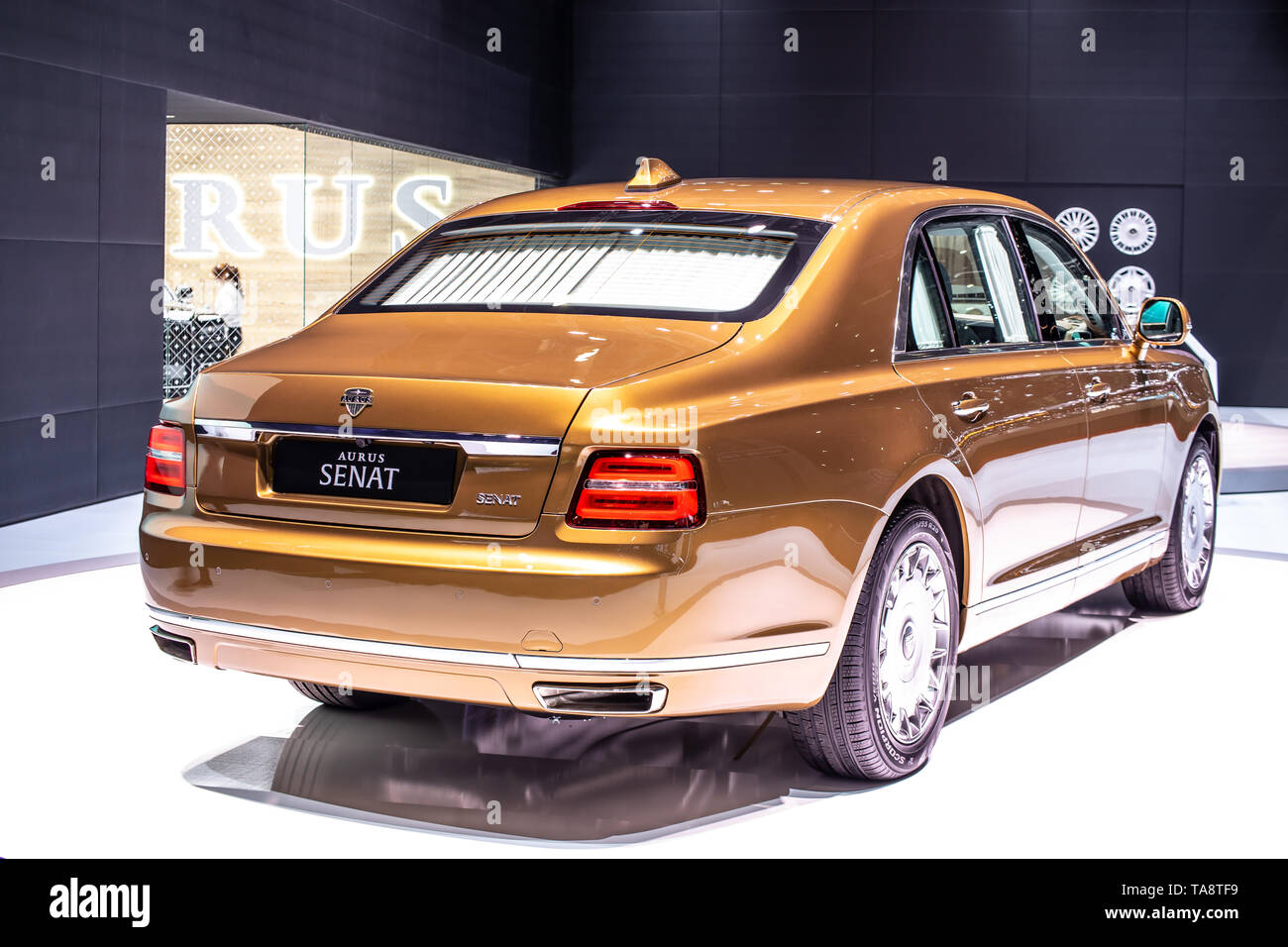 Ginevra, Svizzera, Marzo 05, 2019 Aurus Senat auto a Ginevra International Motor Show, full-size di lusso limousine blindata, sviluppato da NAMI Foto Stock