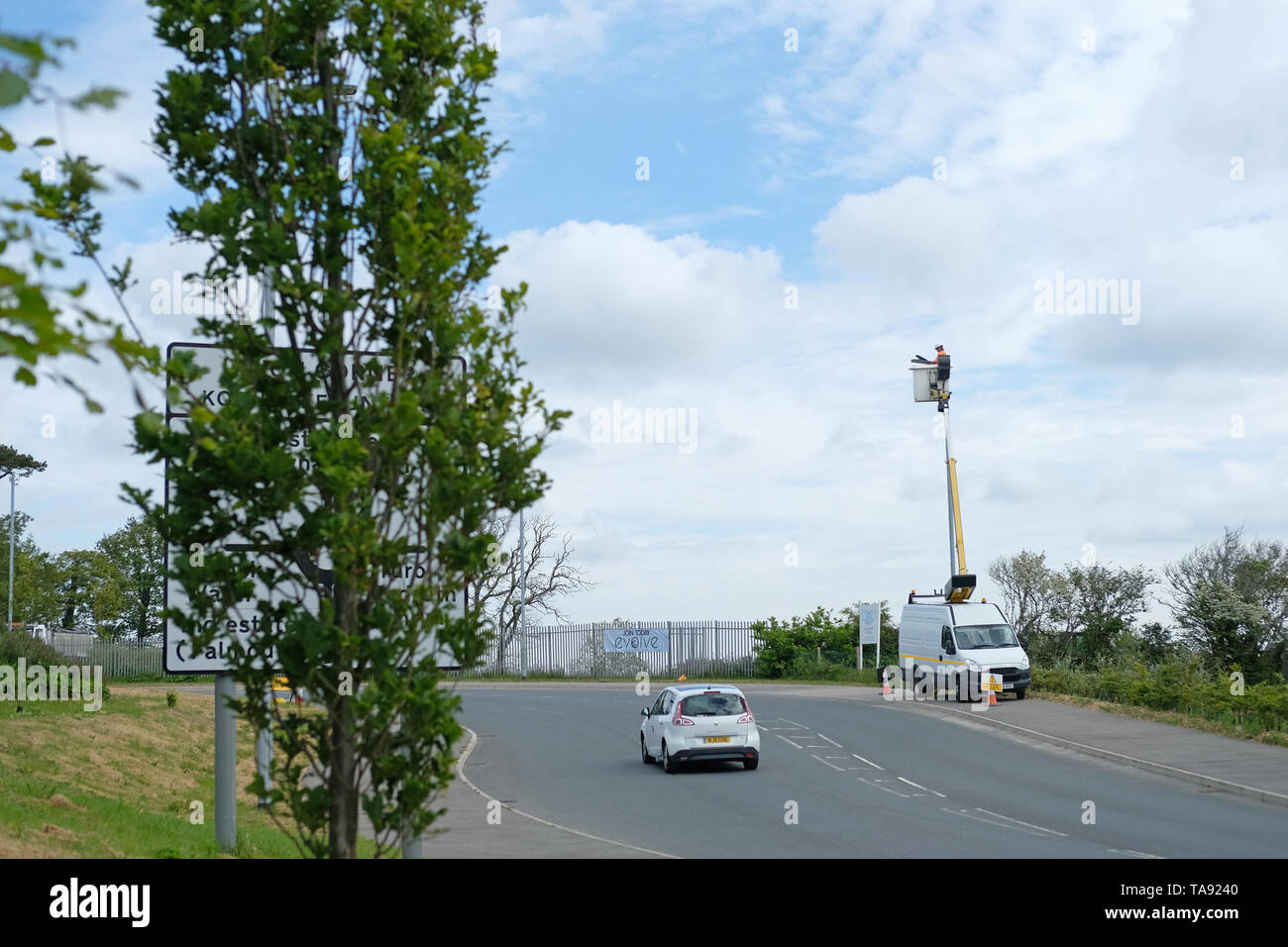 Street light maintenance in Falmouth, Cornwall. Foto Stock