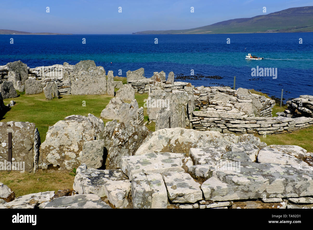 Isole Orcadi, Continentale, Broch di Gurness, un'età del ferro broch village Scozia 8 Maggio - 19th. Viaggio attraverso la Scozia Foto Samantha Zucchi Insidefoto Foto Stock