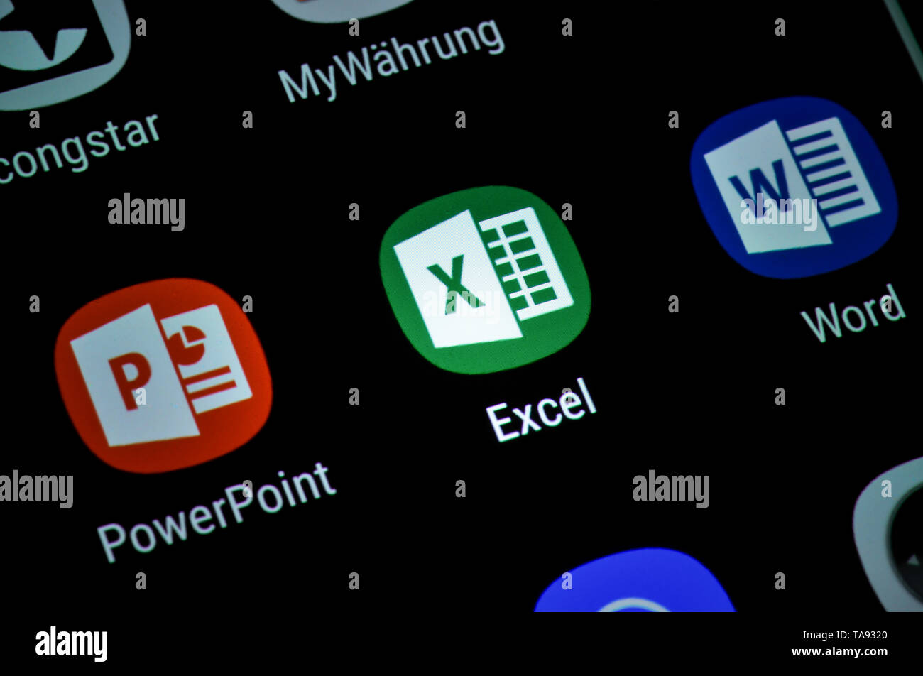 Smartphone, display, ext., Microsoft Excel, Display, App Foto Stock