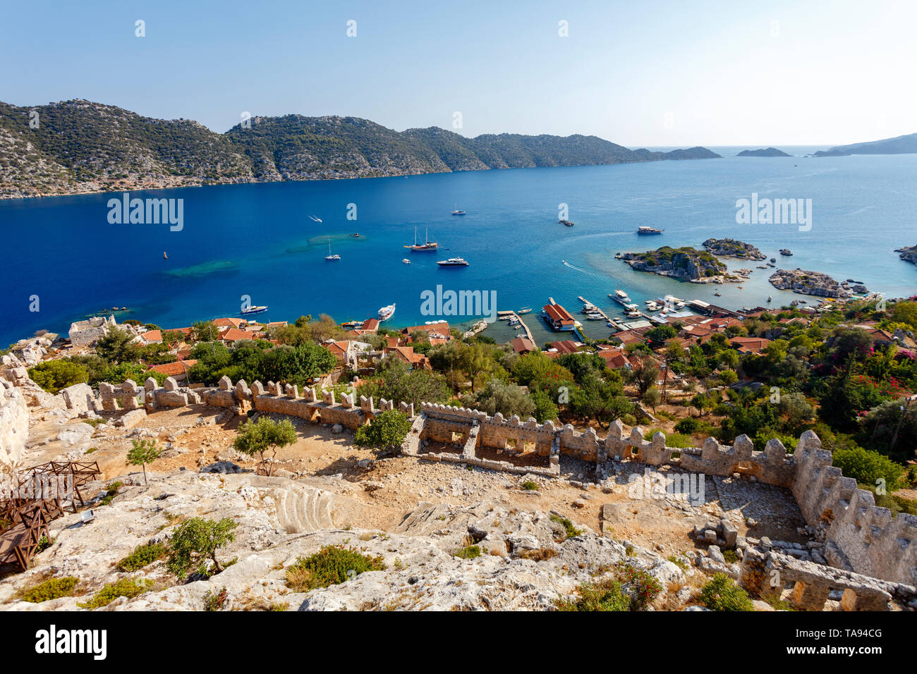 Vista dalla fortezza di Kalekoy, Kekova, Antalya, Turchia Foto Stock