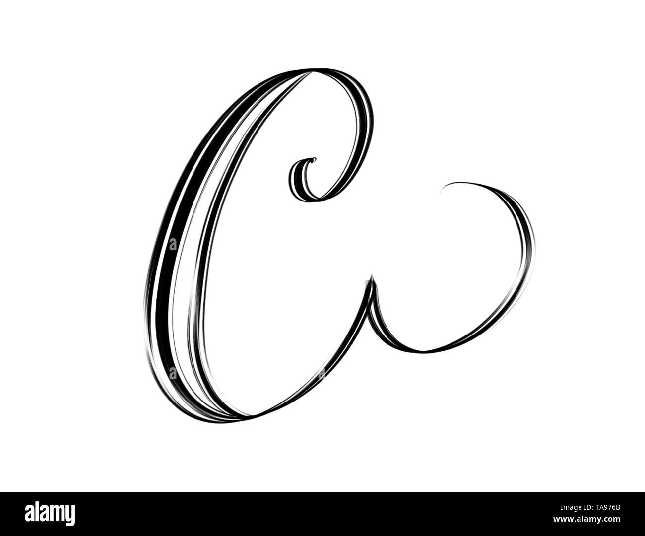 Script elegante lettera C isolata su bianco Foto Stock