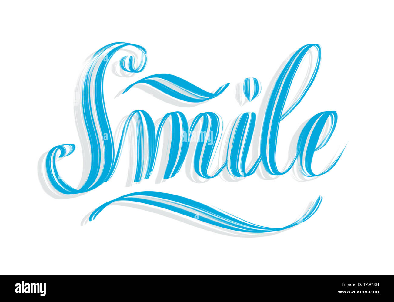 Il sorriso di parola scritta in blu con ombra - elegante motivazionali scritte a mano Foto Stock