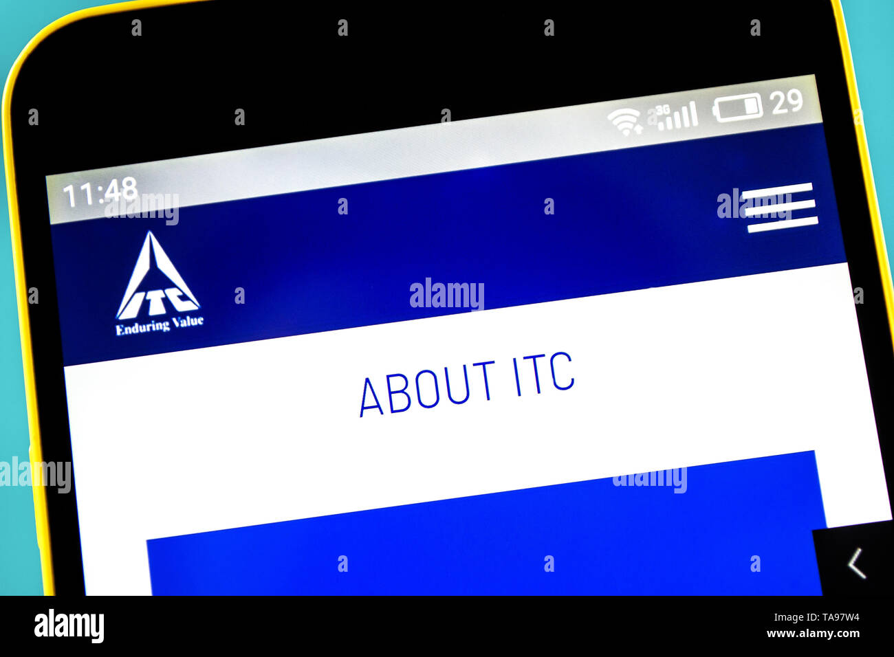 Berdyansk, Ucraina - 10 Maggio 2019: Editoriale illustrativa di ITC website homepage. Logo ITC visibile sullo schermo del telefono. Foto Stock