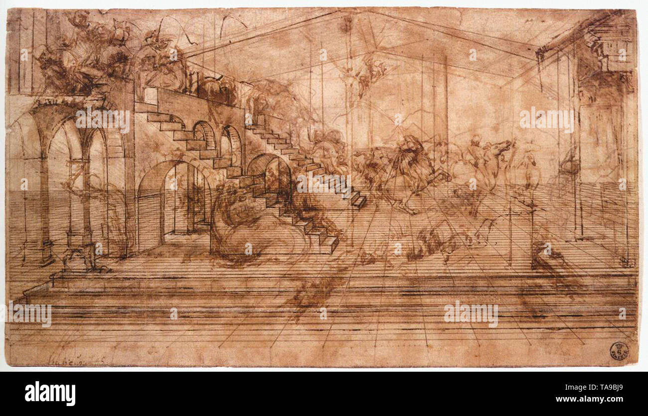 Leonardo Da Vinci - Studio Perspectival Adorazione dei Magi 1481 Foto Stock