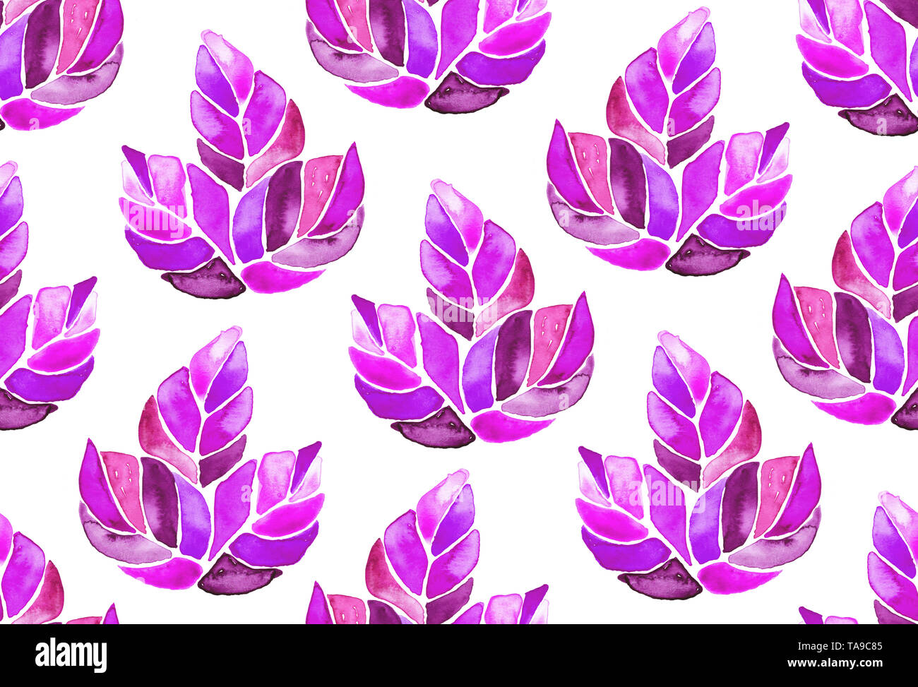 Seamless disegno ad acquerello di sfondo di foglie di acero dipinta su bianco, infinite artistico ornamento tessile illustrazione botanica in stile Boho Foto Stock