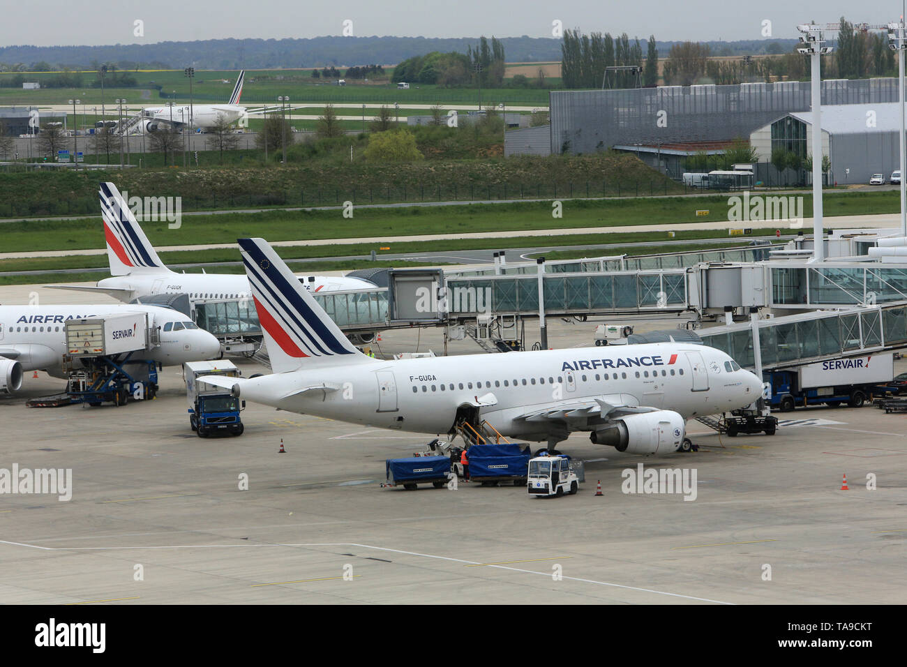 La Tarmac. Aeroporto Roissy Charles-de-Gaulle. Parigi. Foto Stock