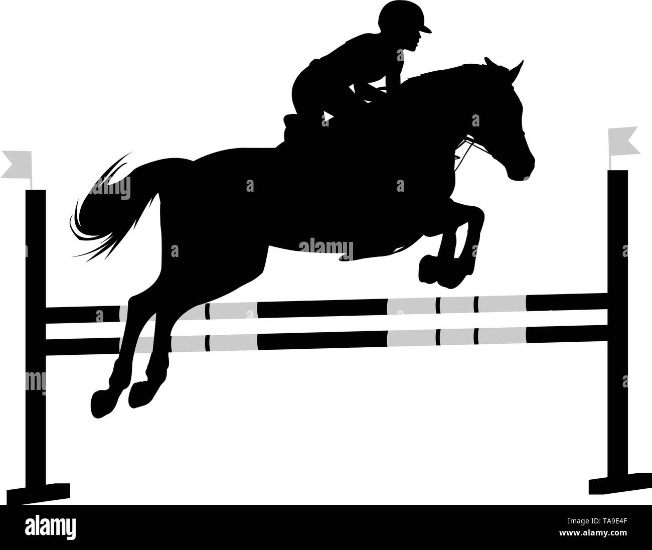 Show Jumping. cavallo con fantino saltando un ostacolo silhouette - vettore Illustrazione Vettoriale